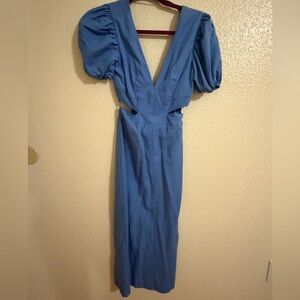 Reiss Backless Blue Dress with Puff Sleeves